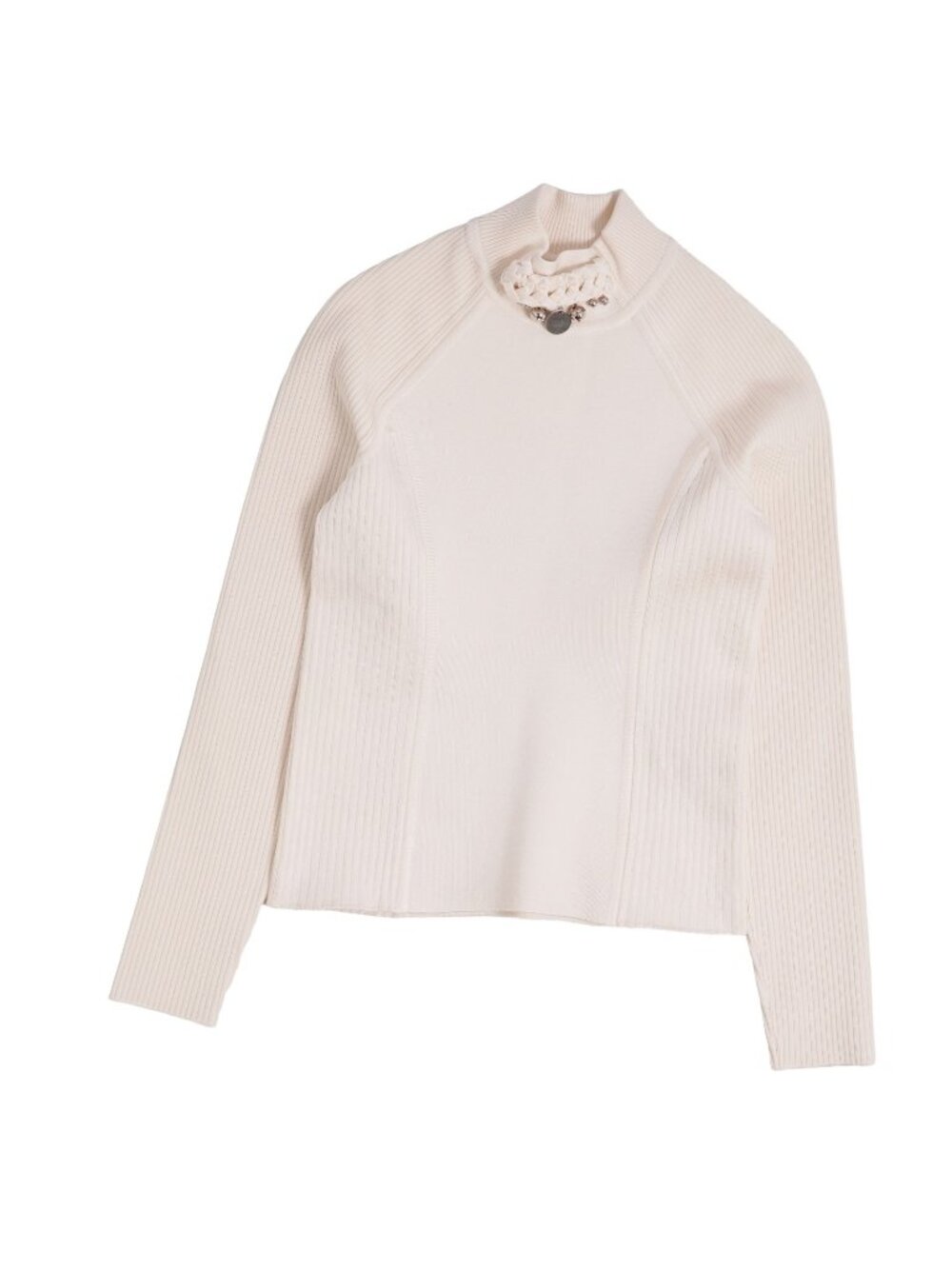 Hermes Knit Sweater High Neck Long Sleeve Top Silk White 34